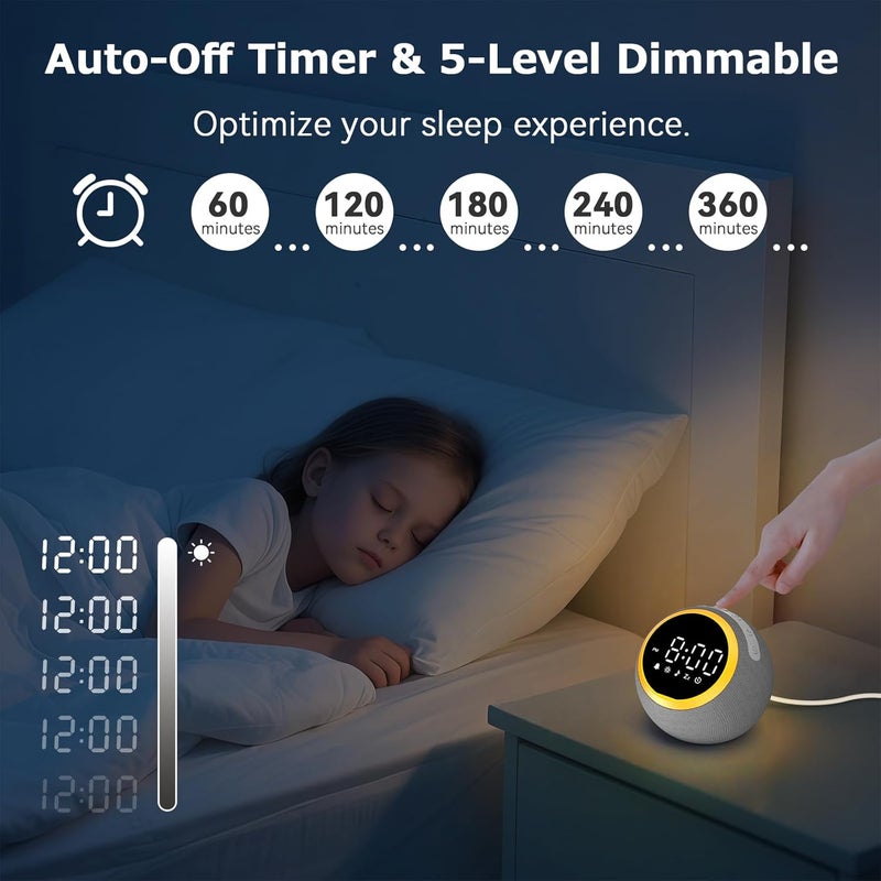 Rohent Sound Machine Alarm Clock for Sleep: Digital Alarm Clocks for Bedrooms, 25 Soothing Sounds, 7 Gentle Wake-up Sounds, 16 Adjustable Volume & Timer, Memory Function (Gray) - Image 5